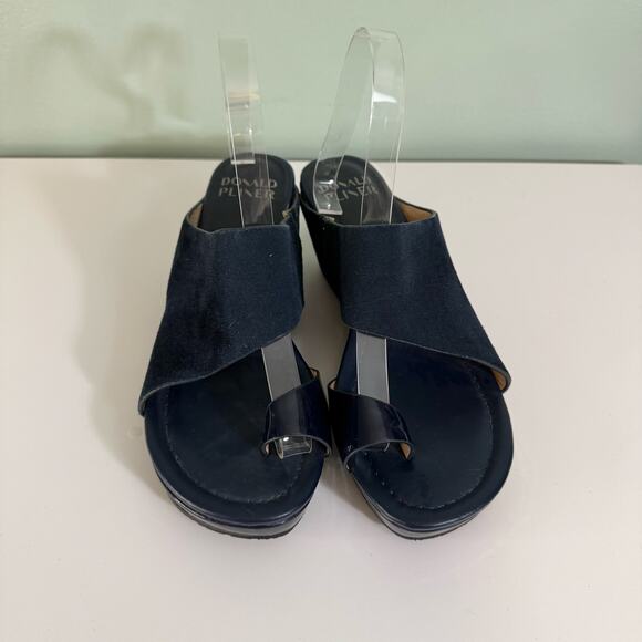 Donald Pliner Slide Wedge Sandals 9 Blue Gemmy Suede Leather Toe Loop Slip On - Picture 2 of 10